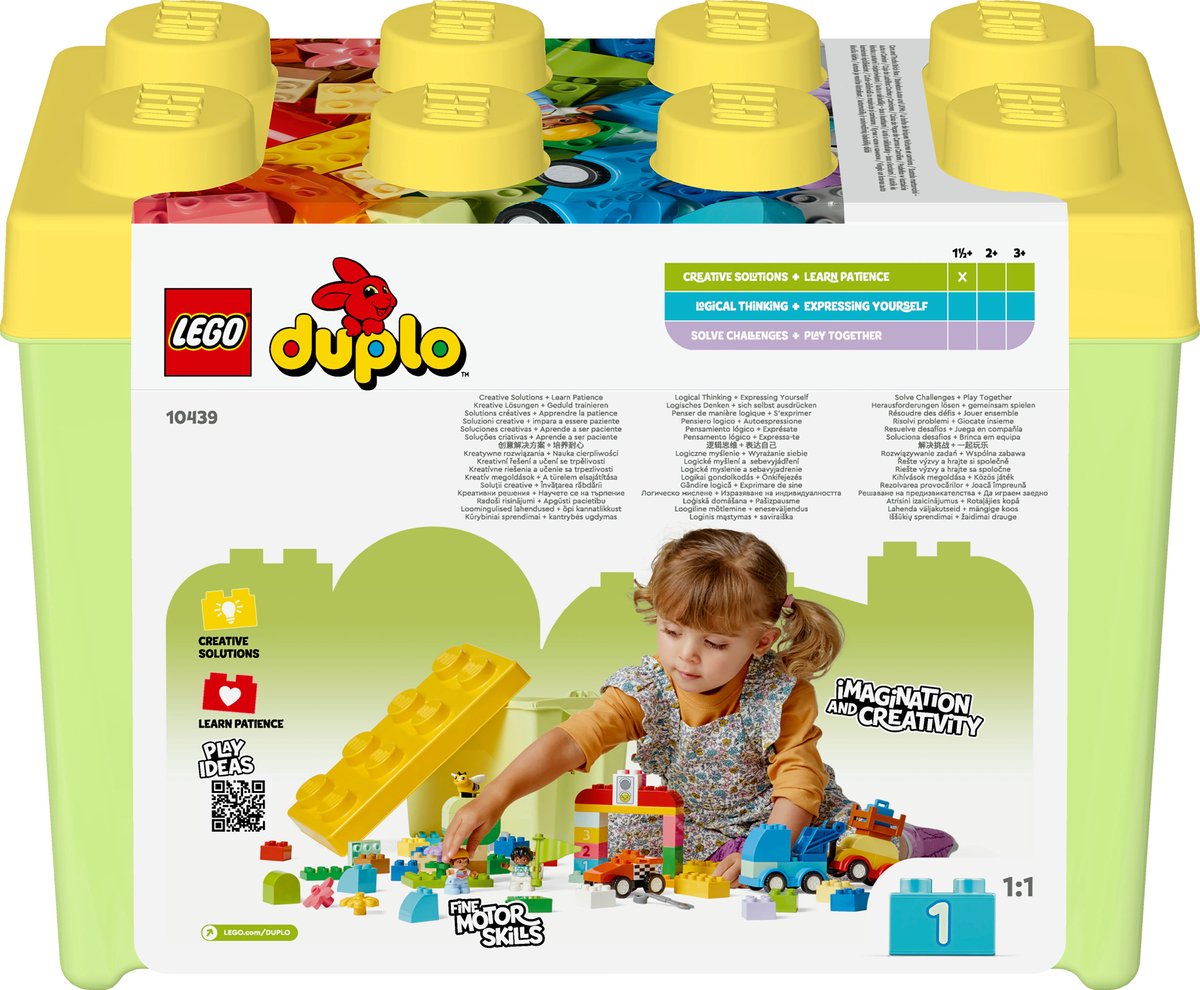 LEGO® DUPLO® Classic Auto's en vrachtwagens in opbergdoos educatief speelgoed, voertuigspeelset voor peuters vanaf 18 maanden, speelgoed om de fijne motoriek te ontwikkelen 10439
