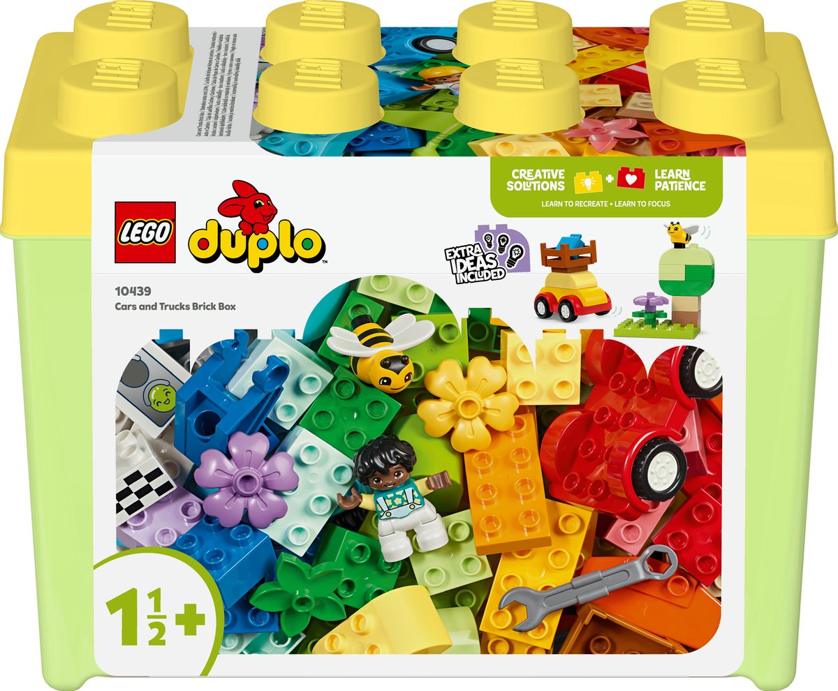 LEGO® DUPLO® Classic Auto's en vrachtwagens in opbergdoos educatief speelgoed, voertuigspeelset voor peuters vanaf 18 maanden, speelgoed om de fijne motoriek te ontwikkelen 10439