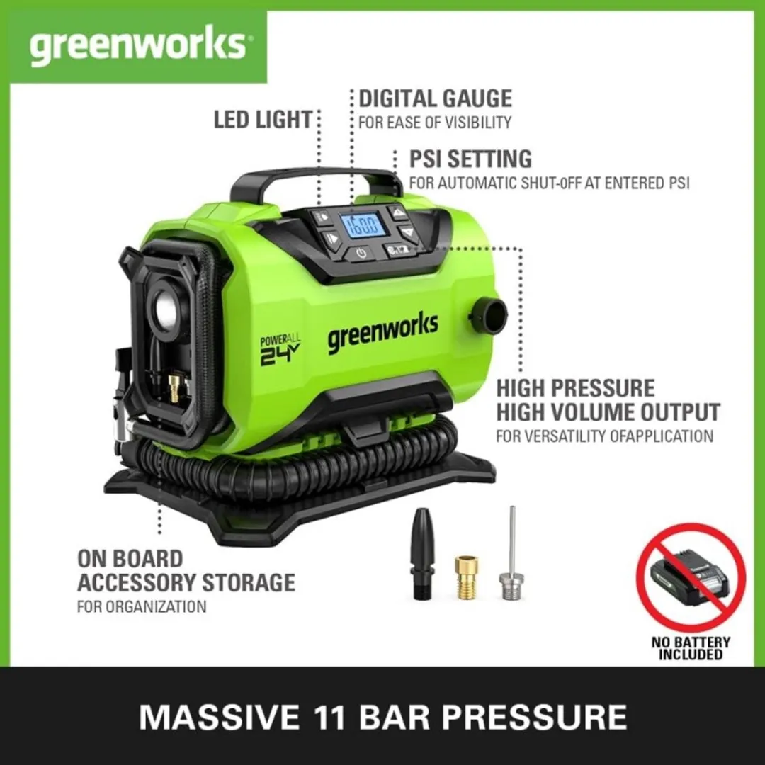 Greenworks Accu Compressor 24volt incl.2.0ah accu en lader
