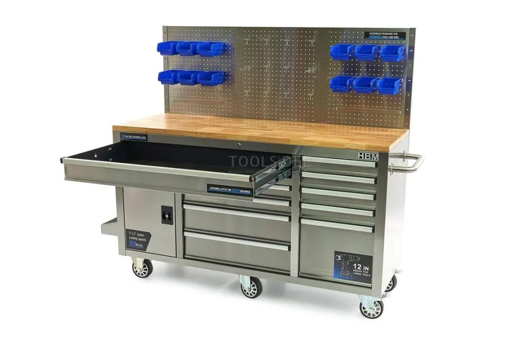 HBM 158cm Werkbank 10 Laden - RVS