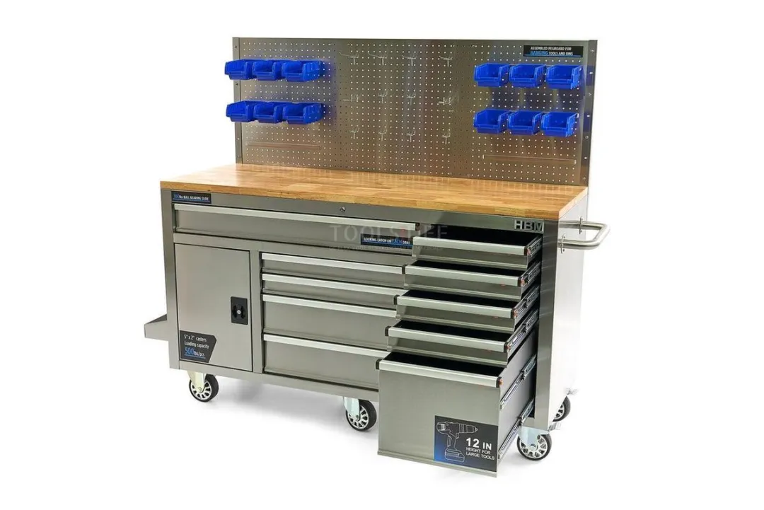HBM 158cm Werkbank 10 Laden - RVS