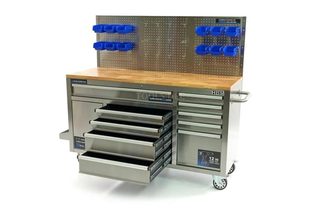 HBM 158cm Werkbank 10 Laden - RVS