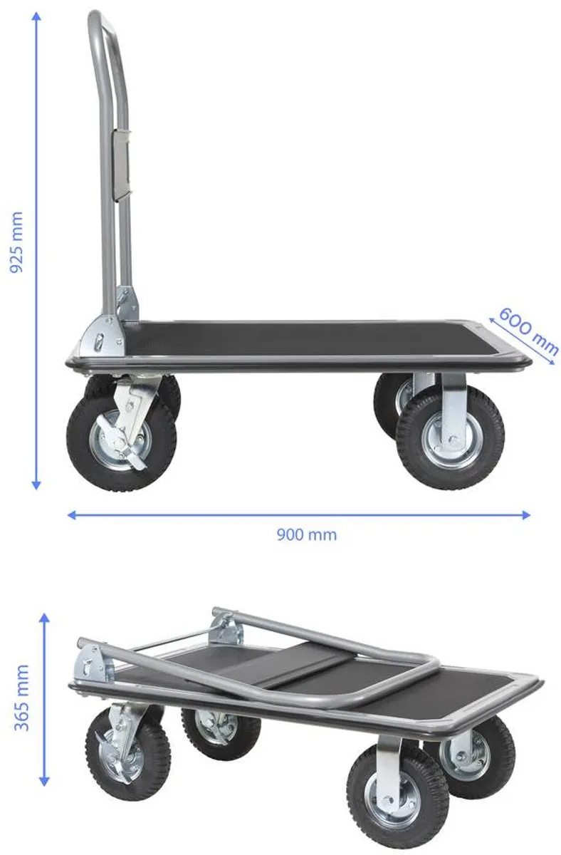 TOOLCRAFT Plateauwagen inklapbaar 300kg - Zwart/Zilver