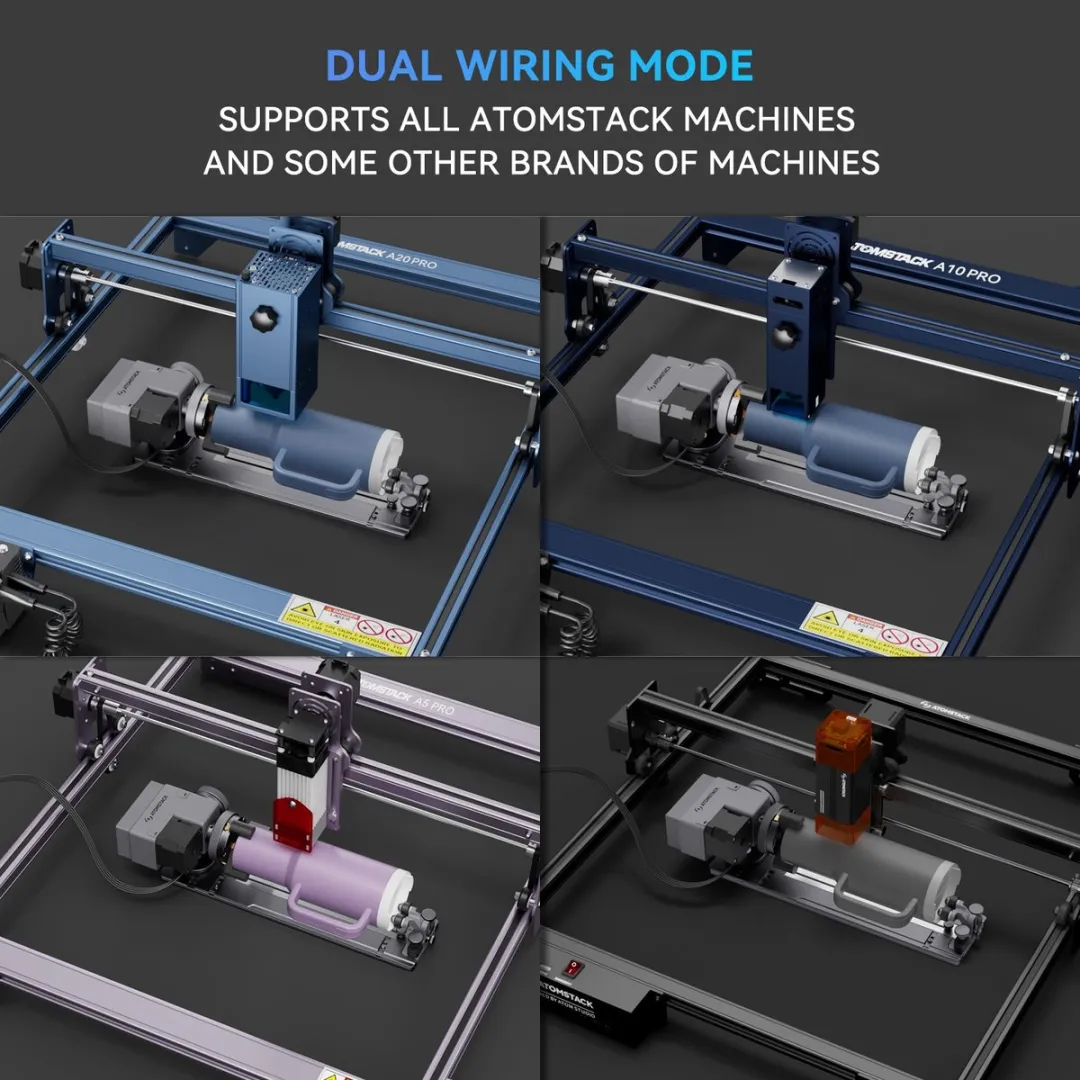 ATOMSTACK R8 Pro Roller - Laser Rotatieroller - Kaakspanset voor Cilindrische Voorwerpen Wijn Glas Vleermuis Ring - Lasergraveermachine Y-as Rotatiemodule - Accessoires voor Laser Graveermachine