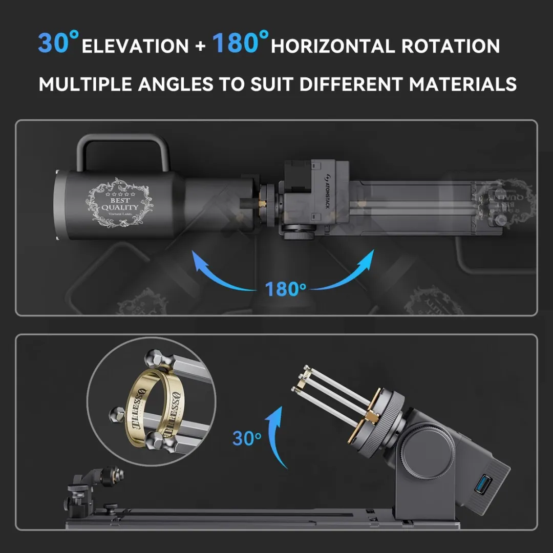 ATOMSTACK R8 Pro Roller - Laser Rotatieroller - Kaakspanset voor Cilindrische Voorwerpen Wijn Glas Vleermuis Ring - Lasergraveermachine Y-as Rotatiemodule - Accessoires voor Laser Graveermachine