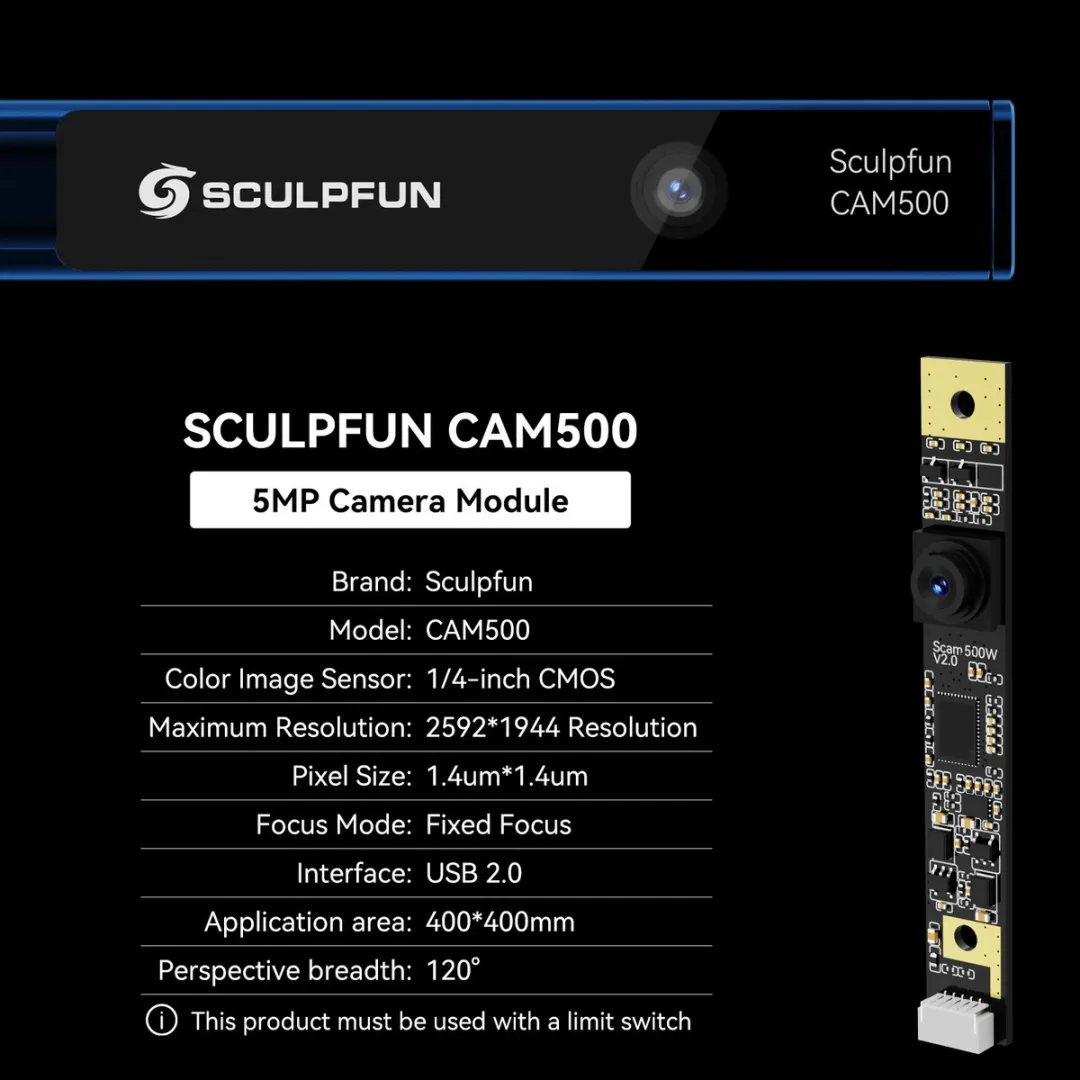Sculpfun CAM500 Lightburn Camera voor lasersnijder - 5MP pixel 120° groothoeklens beeldtracering - 400x400mm werkgebied
