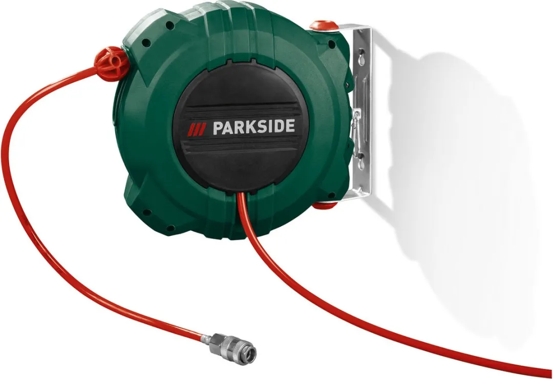 PARKSIDE Perslucht Slanghaspel - 10 m / aansluitslang compressor: 3 m - Met automatisch oprolsysteem - Werkdruk: max. 10 bar
