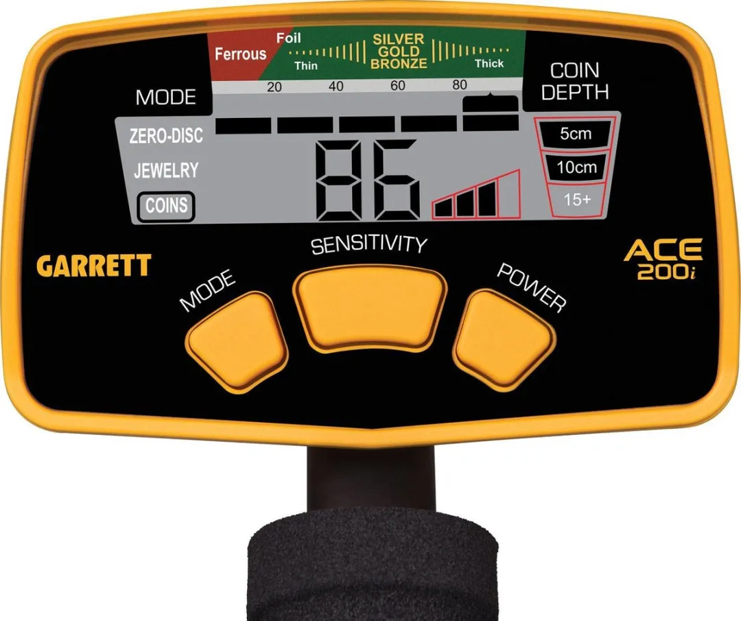 Garrett Ace 200i Metaaldetector - 23cm Spoel - Geel/Zwart