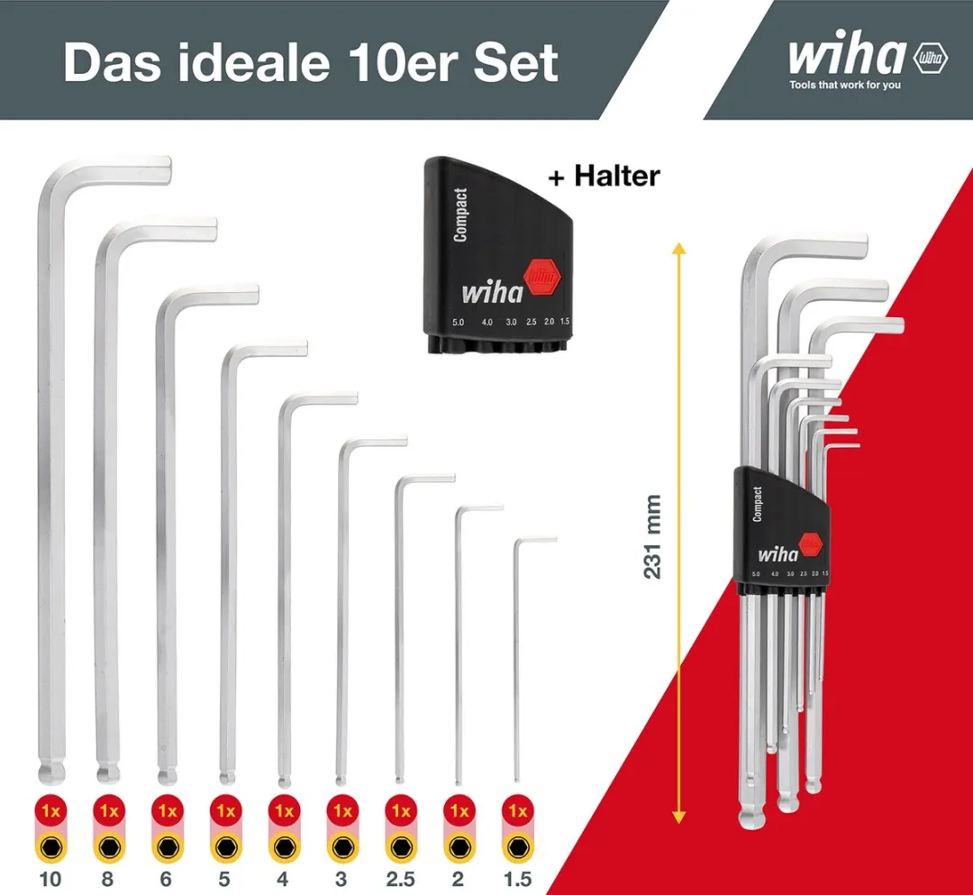Wiha Stiftsleutelset 10-delig - Mat verchroomd