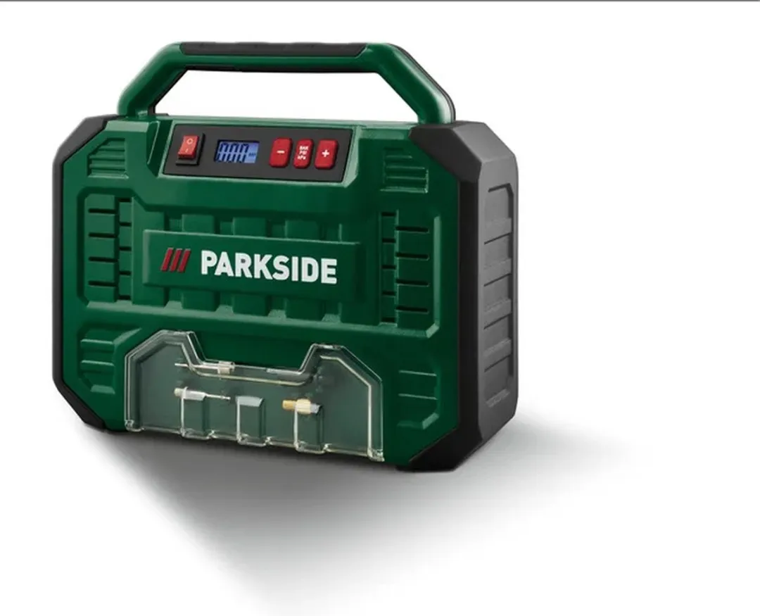 PARKSIDE® Compressor met digitale weergave 150 W - Druk: 8 bar - Automatische detectie van ingangsspanning - Olievrije 1 cilinder motor met onderhoudsarme werking