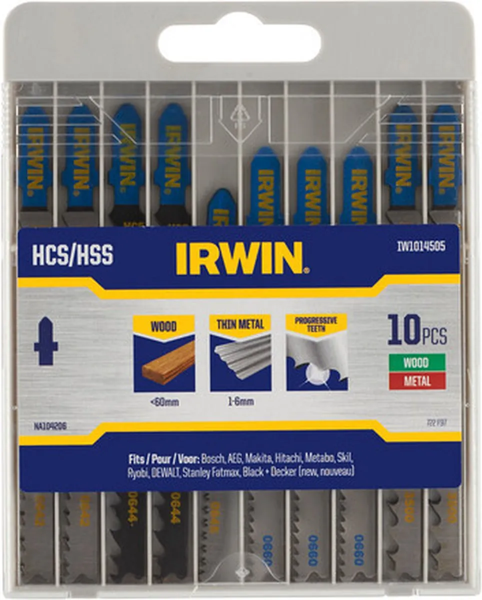 IRWIN Set Pro Performence decoupeerzagen 10PCS mix 7 hout/3 metaal, diverse vertanding, T-aansluiting