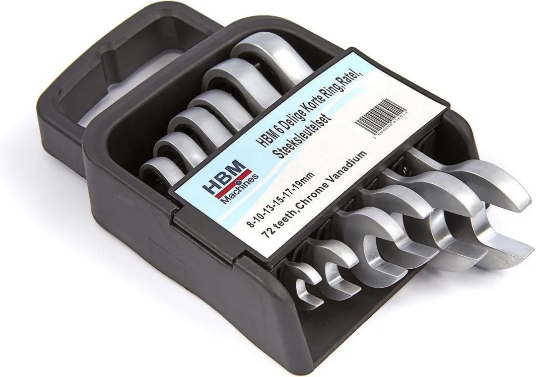 HBM 6-delige Ring Ratel Steeksleutelset 8-19mm Metrisch