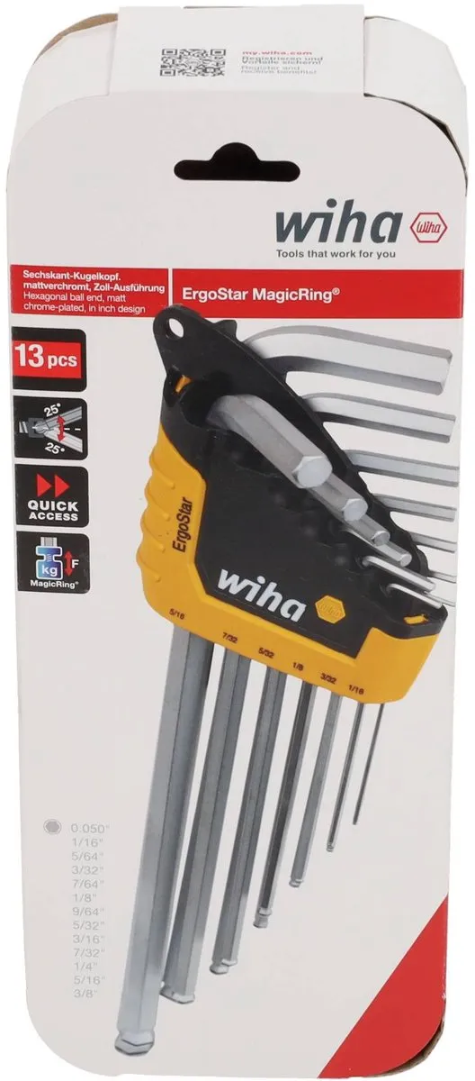 Wiha ErgoStar MagicRing Stiftsleutelset 13-delig - Mat verchroomd