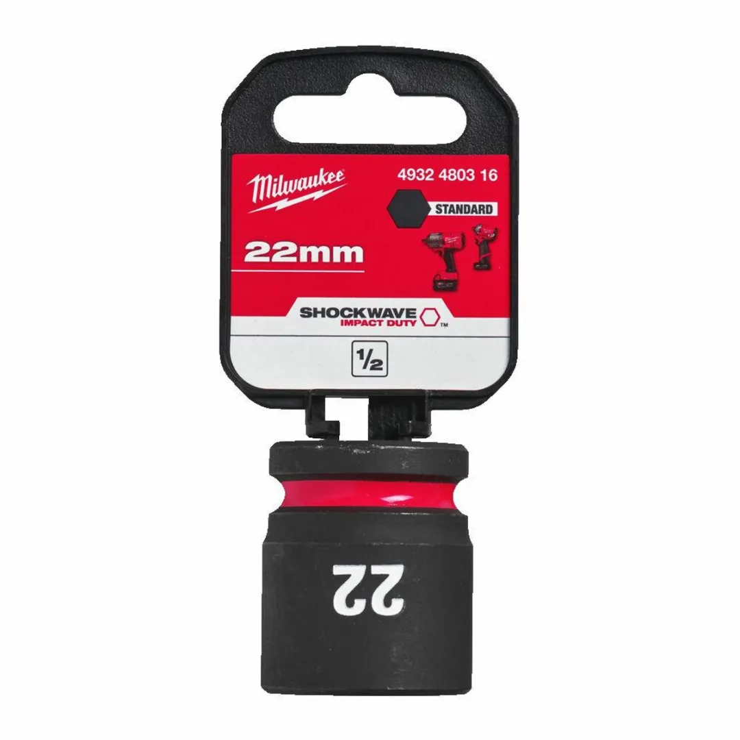 Milwaukee SHOCKWAVE Slagmoerdop 22mm - Kort - 1/2" Vierkant