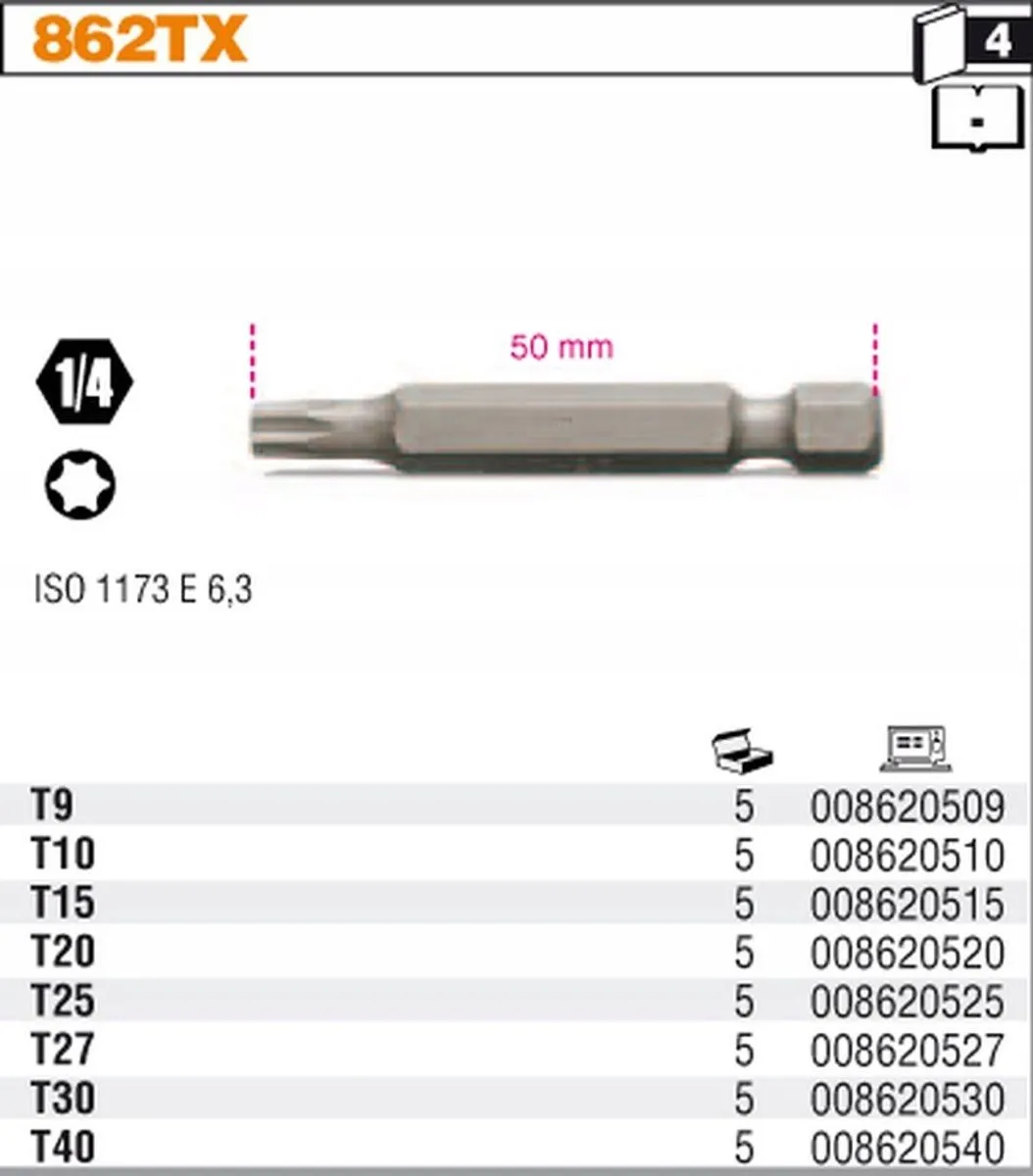 Beta Torx Bit T25 1/4" 50mm