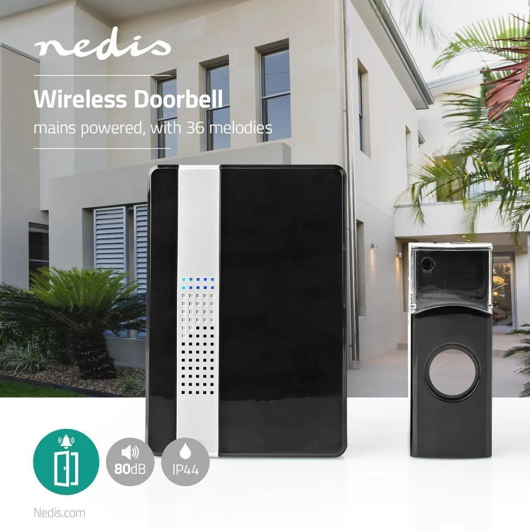 Nedis Draadloze Deurbelset 220-240V - 300m Bereik - 36 Melodiën - Zwart