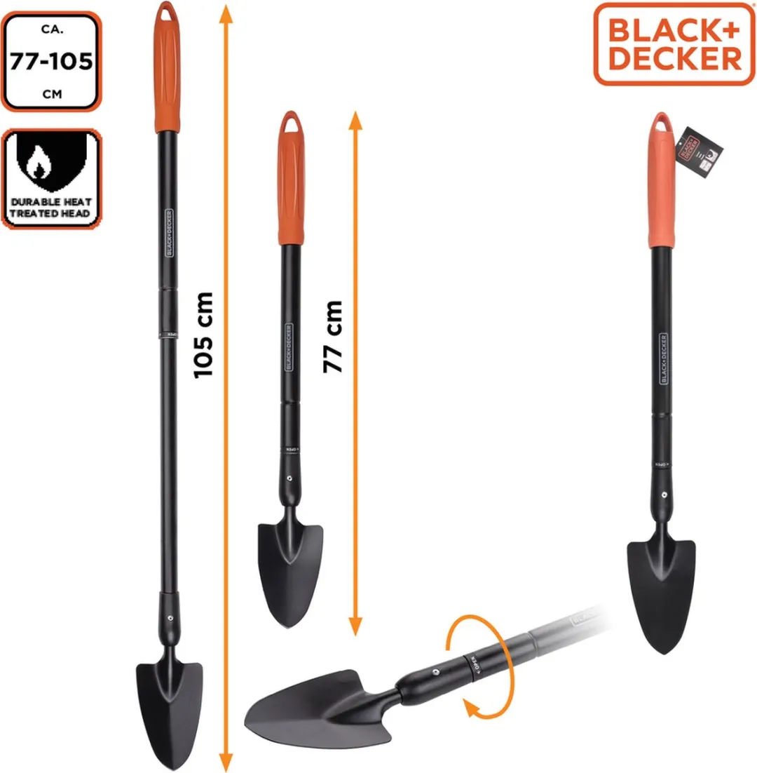 BLACK+DECKER Tuin Troffel Telescopisch 105cm - Zwart