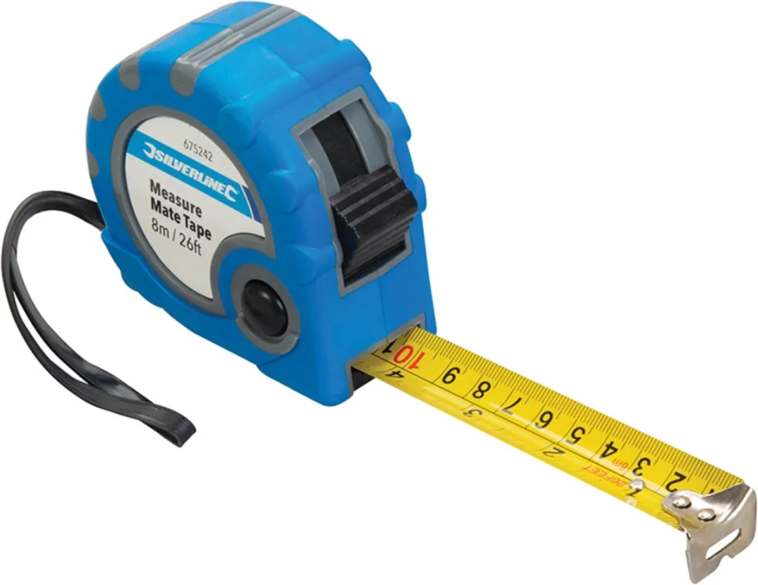 Silverline Rolmaat 8m - Automatisch - Blauw