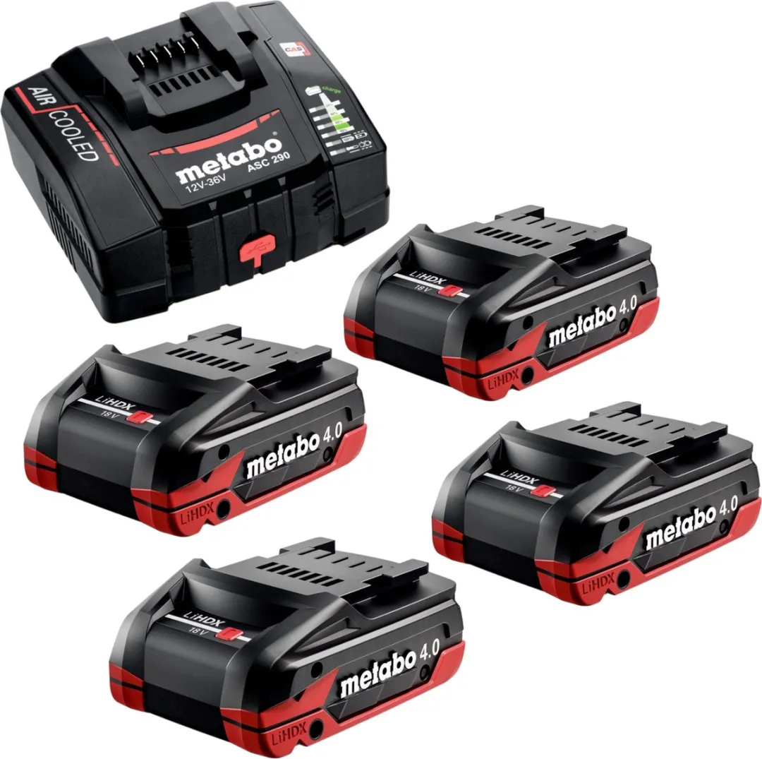 Metabo Basisset 4x LiHDX 18V 4.0Ah Accu + ASC 290 Lader