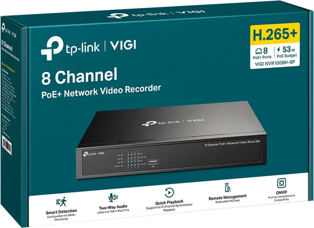 TP-Link VIGI NVR1008H-8P NVR - 8 Kanalen - Zwart