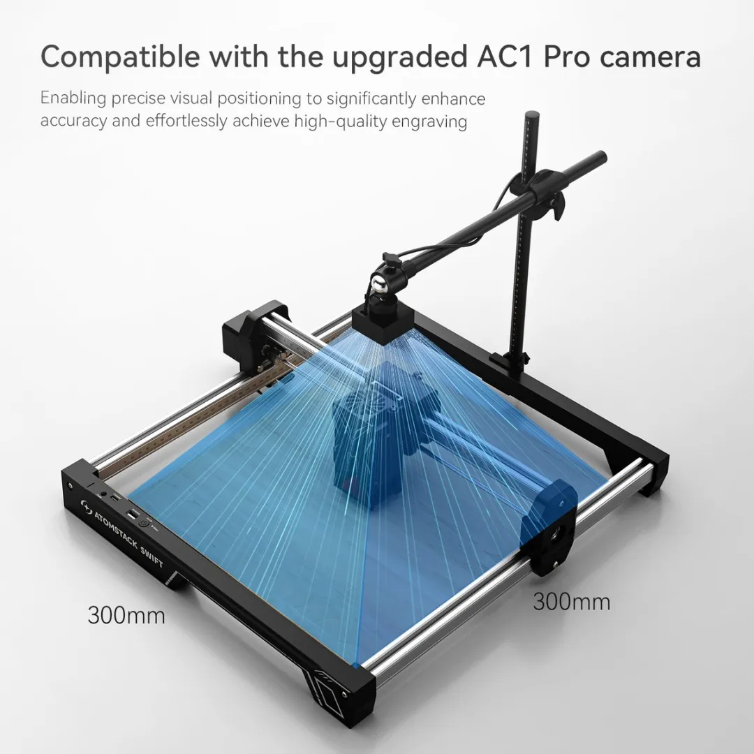 ATOMSTACK Swift 12W Lasergraveermachine – 300×300mm Graveergebied – 10000mm/min – 0.08×0.04mm Laserpunt – Zwart
