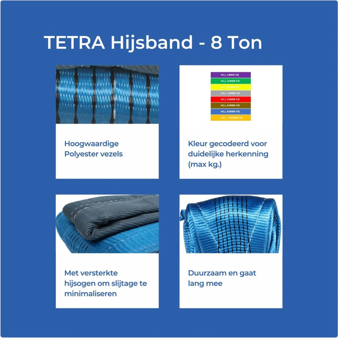 TETRA Hijsband 8 Ton - 2m - Blauw