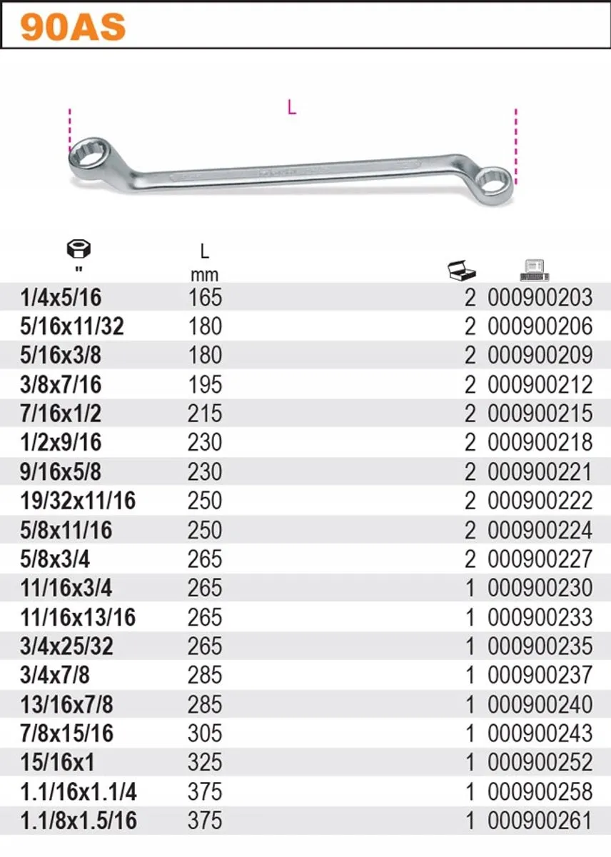 Beta Ringsteeksleutel 7/16"x1/2" 90AS