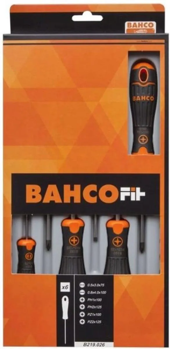 Bahco B219.026 Schroevendraaierset - 6 Stuks - PZ1/PZ2/SL2.5/PH1