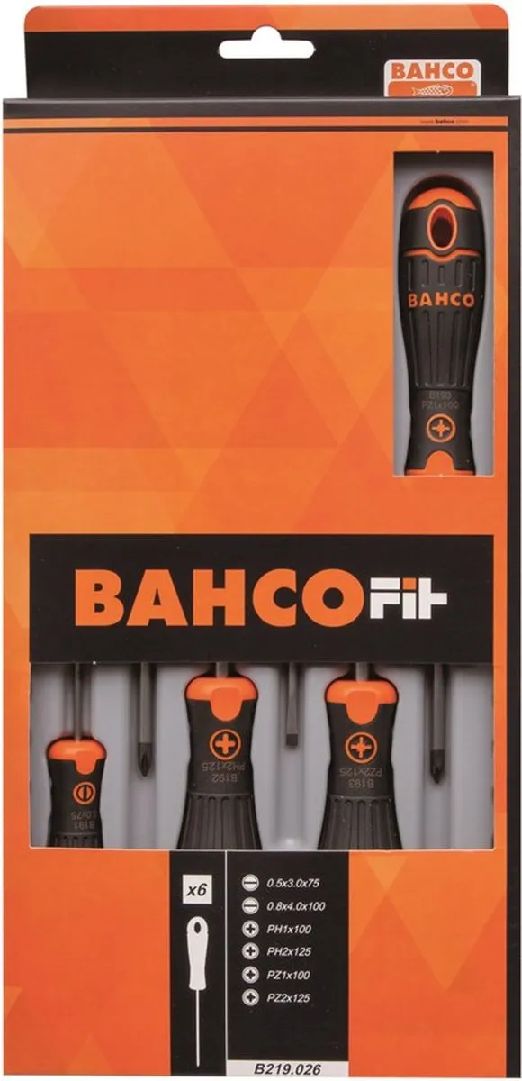 Bahco B219.026 Schroevendraaierset - 6 Stuks - PZ1/PZ2/SL2.5/PH1