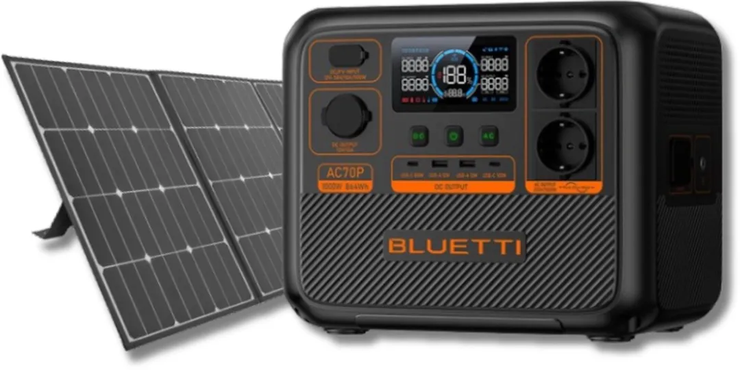 Bluetti & Voltero - Zonnepaneel set - AC70P 864Wh LiFePo4 Power Station - S120 120W zonnepaneel - Opgeladen binnen 45 minuten - Voor camperen, thuisbatterij, black-out, reizen, stroomuitval