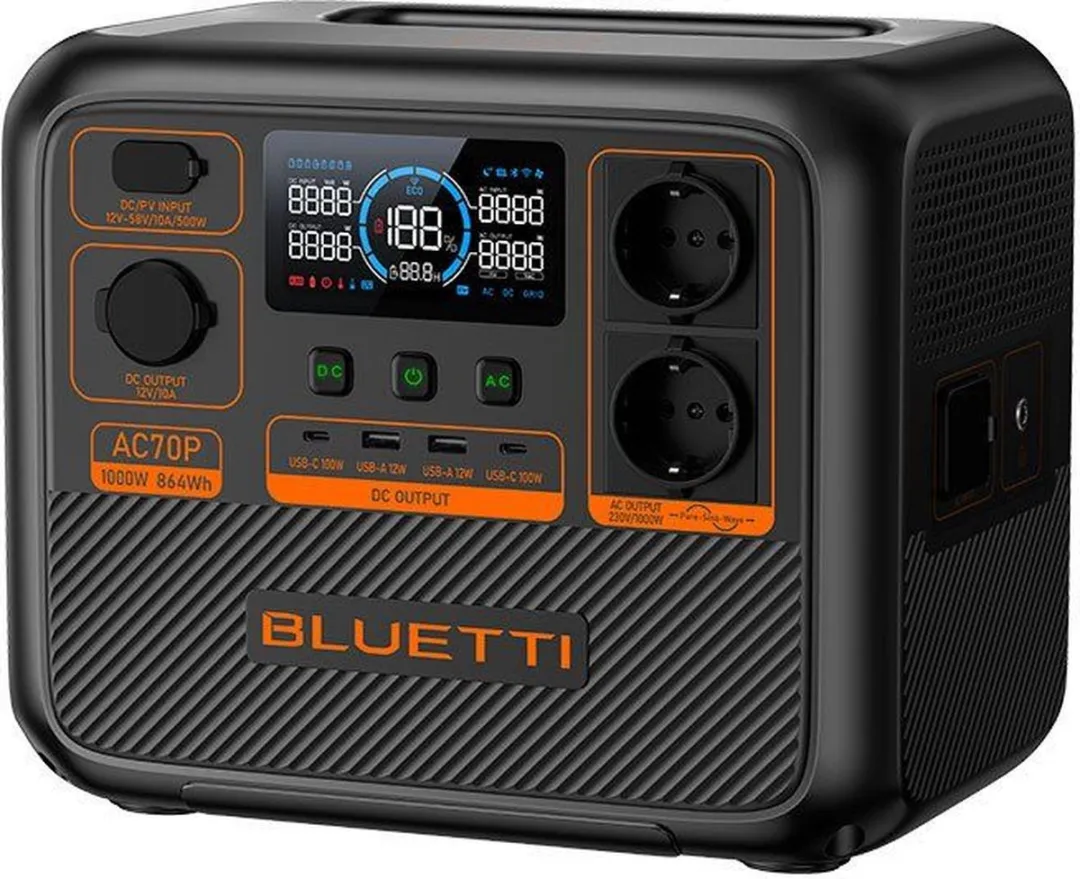 Bluetti & Voltero - Zonnepaneel set - AC70P 864Wh LiFePo4 Power Station - S120 120W zonnepaneel - Opgeladen binnen 45 minuten - Voor camperen, thuisbatterij, black-out, reizen, stroomuitval