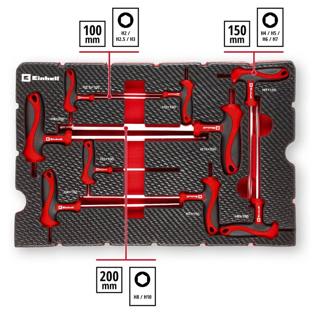 Einhell T-handgreep Schroevendraaierset 9-delig - Rood/Zwart
