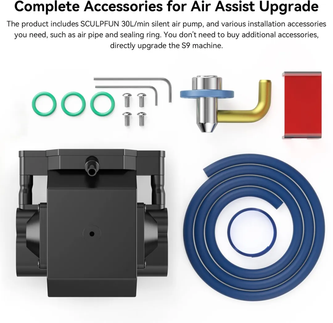 Sculpfun S9 Air Assist Nozzle Kit - Luchtassistentie Mondstukset met Luchtpomp - Hogesnelheids Luchtassistentie - Perfecte Compatibiliteit met Laser Graveermachine - Accessoires voor Lasergraveerder