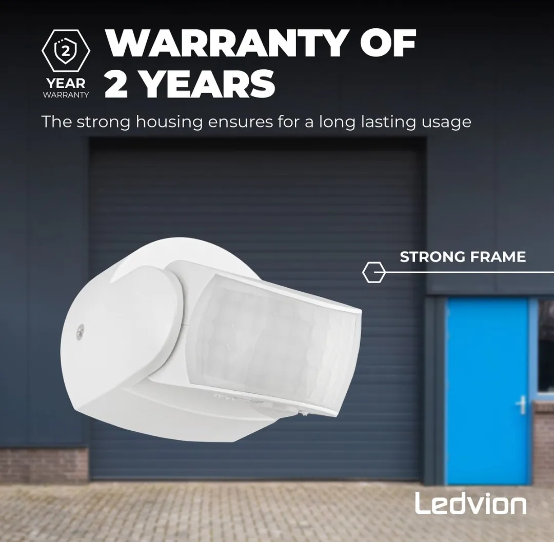 Ledvion Bewegingsmelder Opbouw Wit - IP65 180° 12m