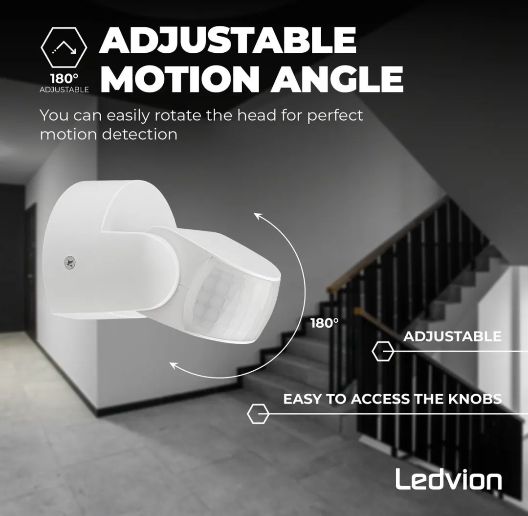 Ledvion Bewegingsmelder Opbouw Wit - IP65 180° 12m