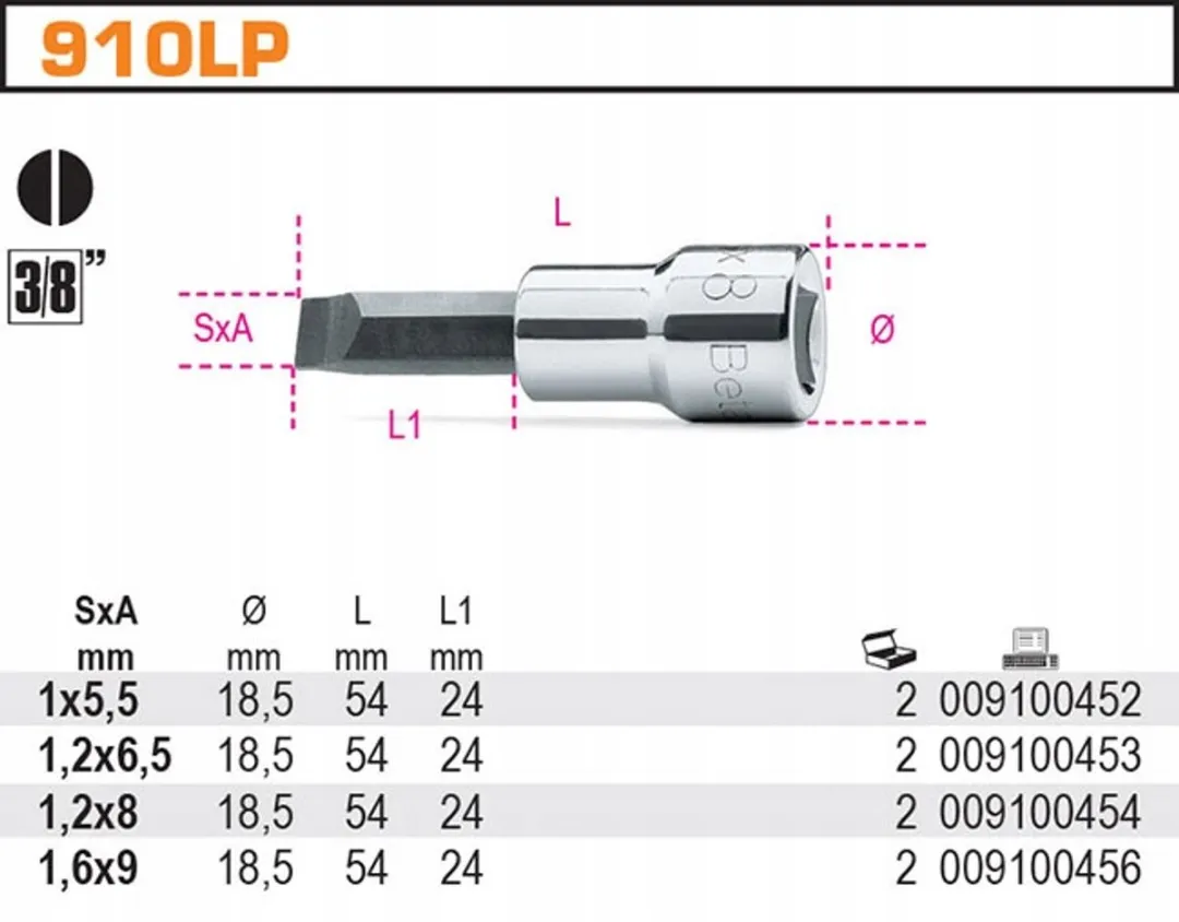 Beta 3/8" Platte Schroevendraaierbit 1.6x9mm