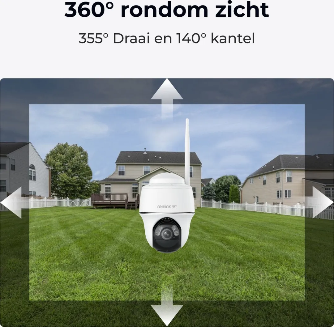 Reolink 4K Beveiligingscamera draadloos buiten op batterij, Pan- en kantelfunctie, Detectie van personen/voertuigen/dieren, Nachtzicht in kleur