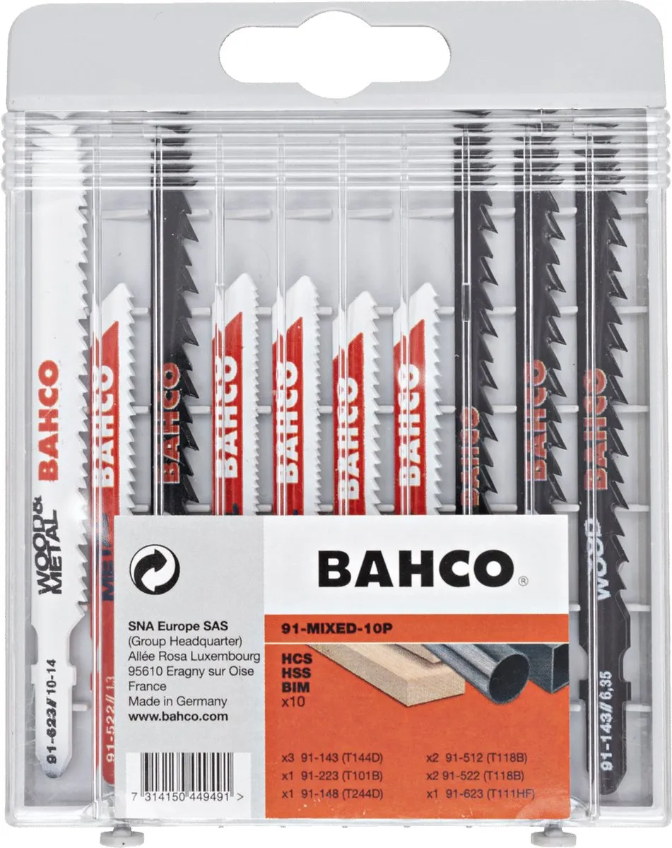 Bahco 91-MIXED-10P Decoupeerzaagbladen - 10-delig - Metaal