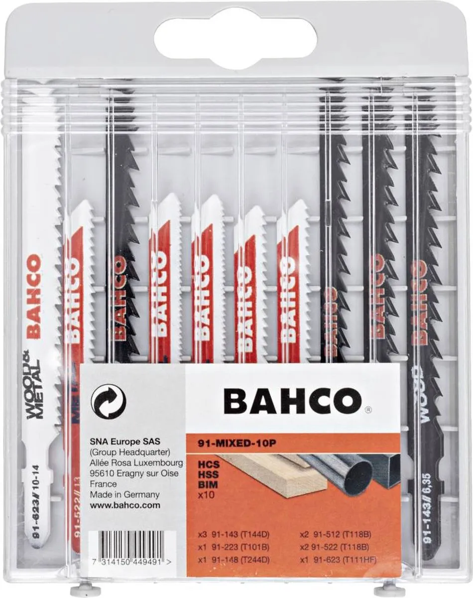 Bahco 91-MIXED-10P Decoupeerzaagbladen - 10-delig - Metaal