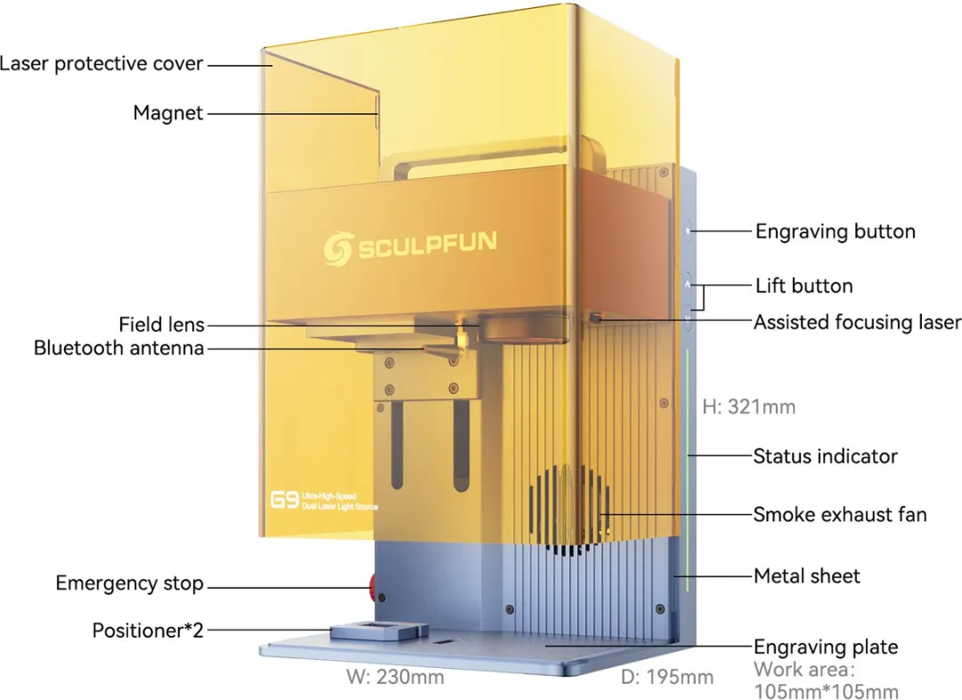 Sculpfun G9 Lasergraveerder 12W - 2W Infrarood & 10W Diode - 5000mm/s