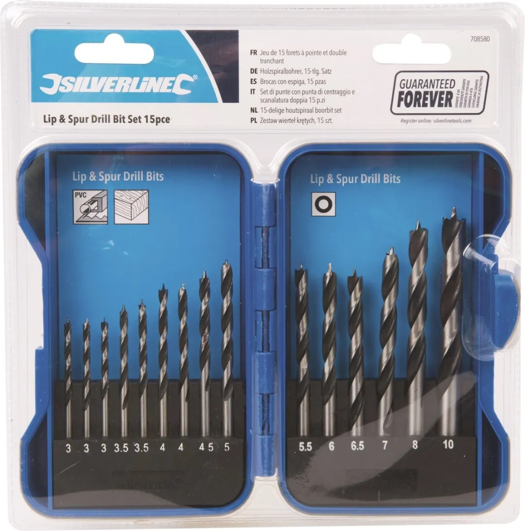 Silverline Houtspiraal Boorbitset 15-delig - Ø 3-10mm