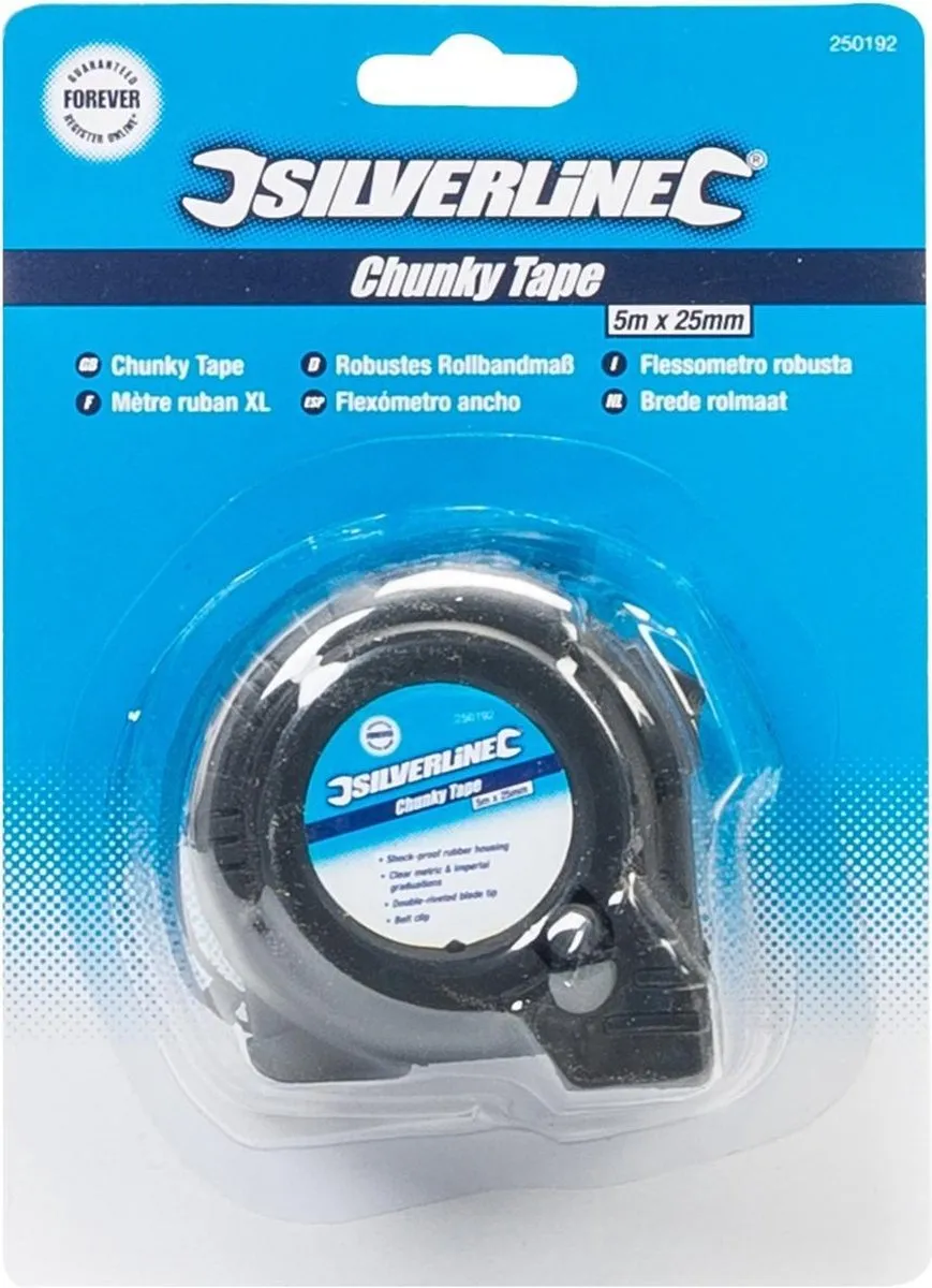 Silverline Rolmaat 5m 25mm Schokbestendig - Riemclip