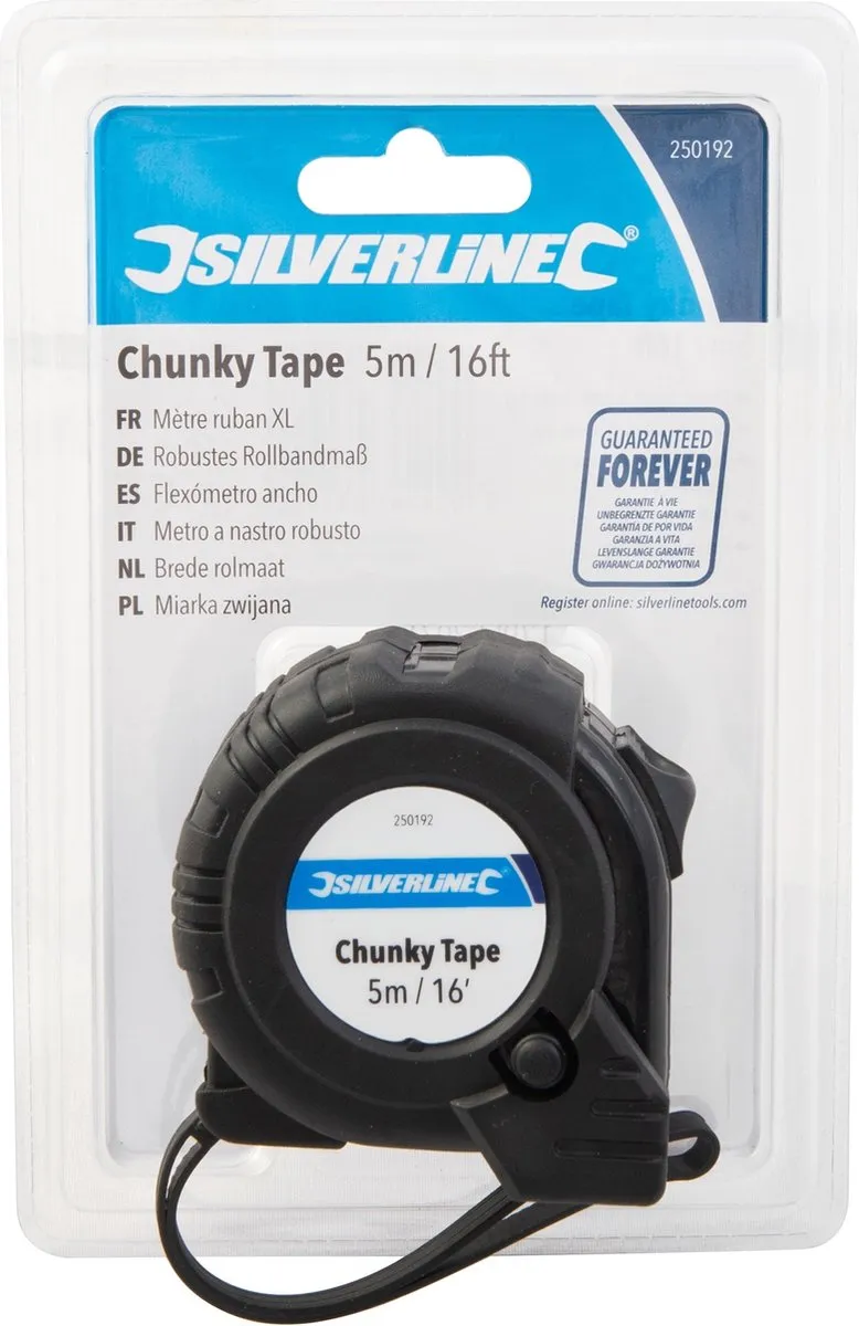 Silverline Rolmaat 5m 25mm Schokbestendig - Riemclip