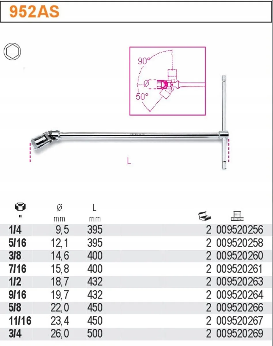 Beta T-sleutel met cardankoppeling 11/16" - 1 Stuk