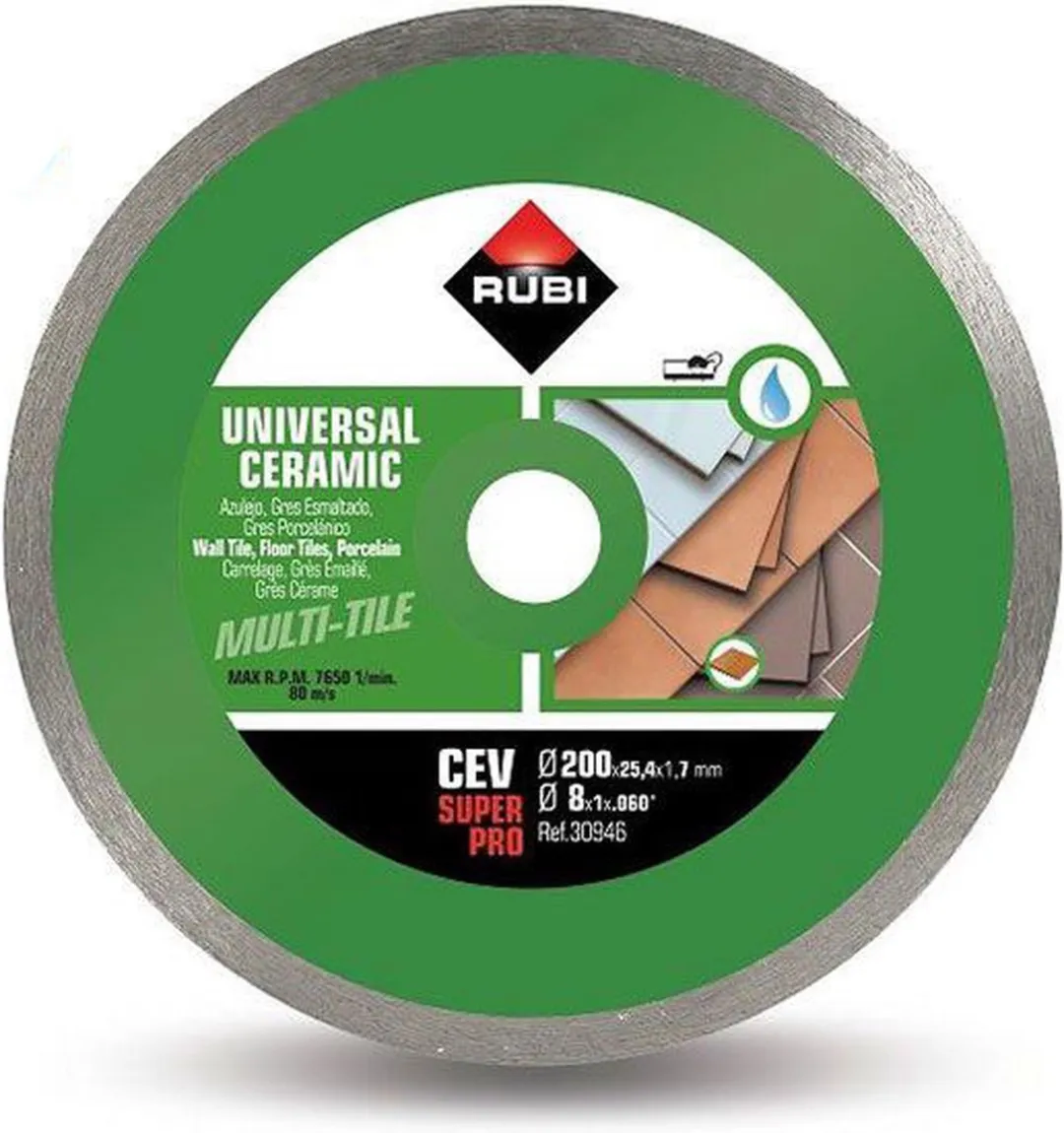 Rubi 30946 CEV Diamantzaagblad 200mm x 25,4mm - Keramiek/Glas/Natuursteen
