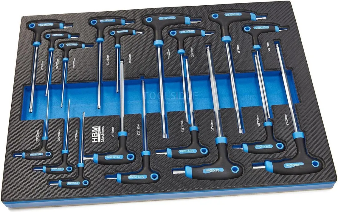 HBM 18-delige T-grepen INCH maten Carbon Foam inlay