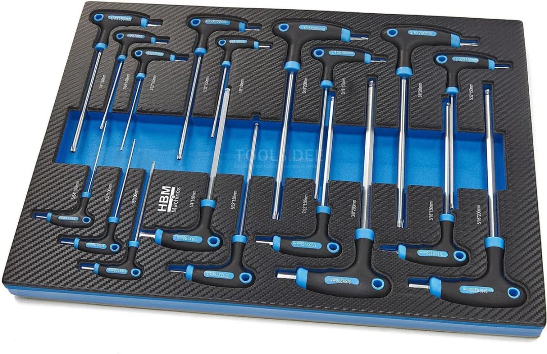HBM 18-delige T-grepen INCH maten Carbon Foam inlay