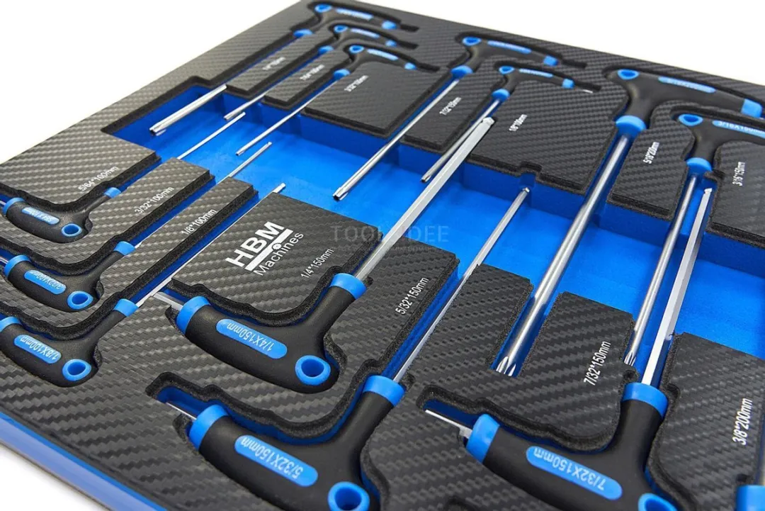 HBM 18-delige T-grepen INCH maten Carbon Foam inlay