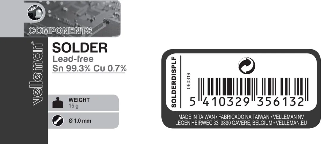 Velleman Soldeer Loodvrij Sn99.3 Cu0.7 1mm - 15g
