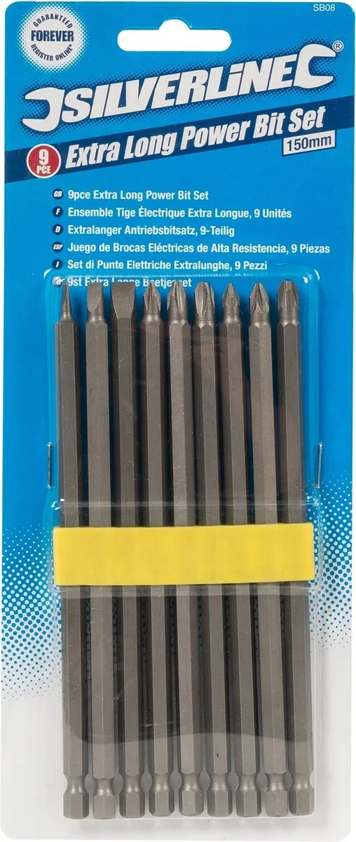 Silverline Extra Lange Schroevendraaier Bit Set 150mm - 9-delig
